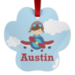 Airplane & Pilot Metal Paw Ornament - Double Sided w/ Name or Text