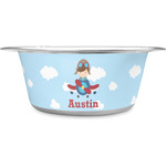 Airplane & Pilot Stainless Steel Dog Bowl (Personalized)