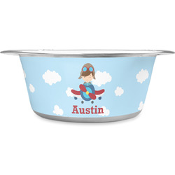Airplane & Pilot Stainless Steel Dog Bowl - Large (Personalized)