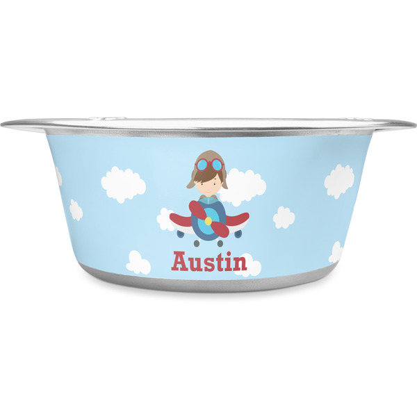 Custom Airplane & Pilot Stainless Steel Dog Bowl (Personalized)