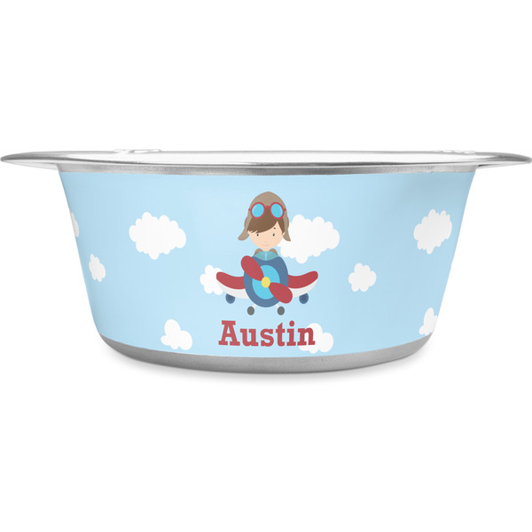 Custom Airplane & Pilot Stainless Steel Dog Bowl - Small (Personalized)