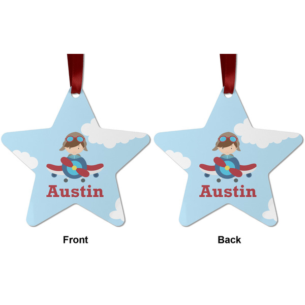Airplane & Pilot Metal Star Ornament - Front and Back