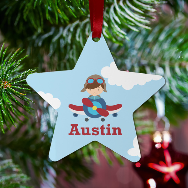 Airplane & Pilot Metal Star Ornament - Lifestyle