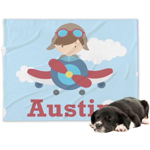 Custom Airplane & Pilot Dog Blanket - Large (Personalized)