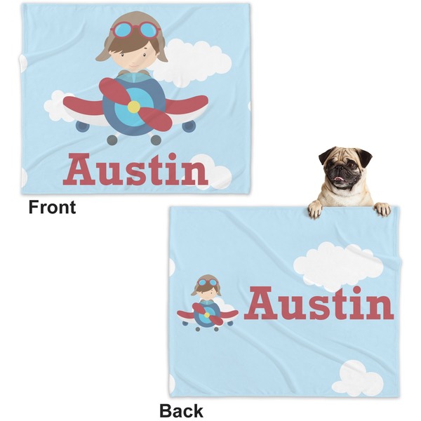 Airplane & Pilot Microfleece Dog Blanket - Large- Front & Back