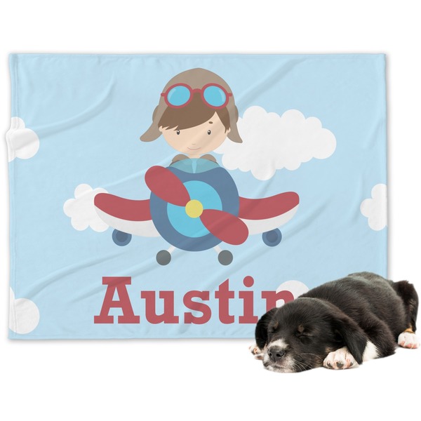 Custom Airplane & Pilot Dog Blanket (Personalized)