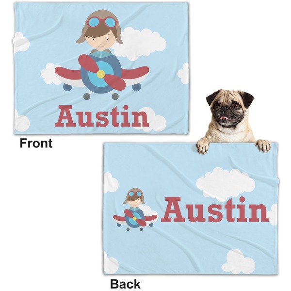 Airplane & Pilot Microfleece Dog Blanket - Regular - Front & Back