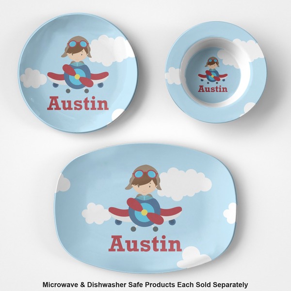 Airplane & Pilot Microwave & Dishwasher Safe CP Plastic Dishware - Group