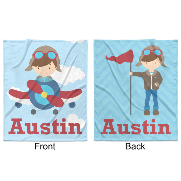 Airplane & Pilot Minky Blanket - 50"x60" - Double Sided - Front & Back