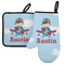 Airplane & Pilot Left Oven Mitt & Pot Holder Set w/ Name or Text