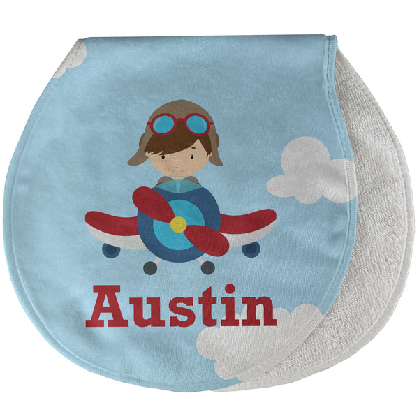 Custom Airplane & Pilot Burp Pad - Velour w/ Name or Text