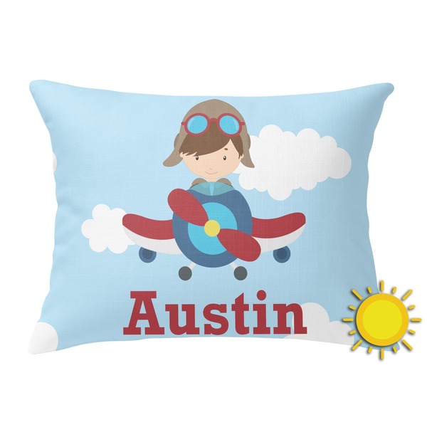 Custom Airplane & Pilot Outdoor Throw Pillow (Rectangular) (Personalized)