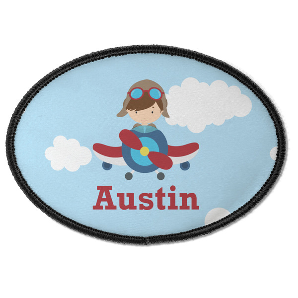 Custom Airplane & Pilot Iron On Oval Patch w/ Name or Text