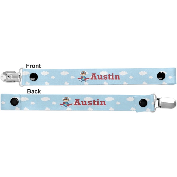 Airplane & Pilot Pacifier Clip - Front and Back
