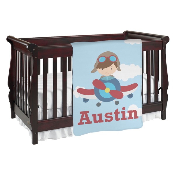 Custom Airplane & Pilot Baby Blanket (Double Sided) (Personalized)