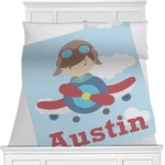 Airplane & Pilot Minky Blanket - Twin / Full - 80"x60" - Single Sided (Personalized)