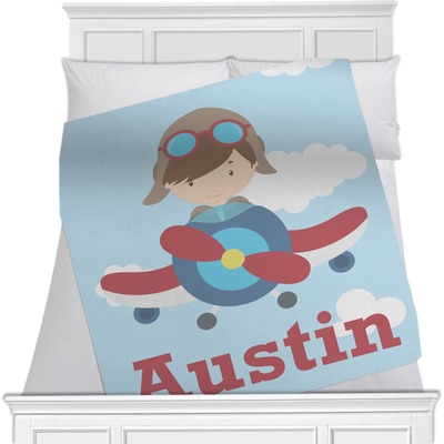Airplane & Pilot Minky Blanket - Toddler / Throw - 60"x50" - Single Sided (Personalized)