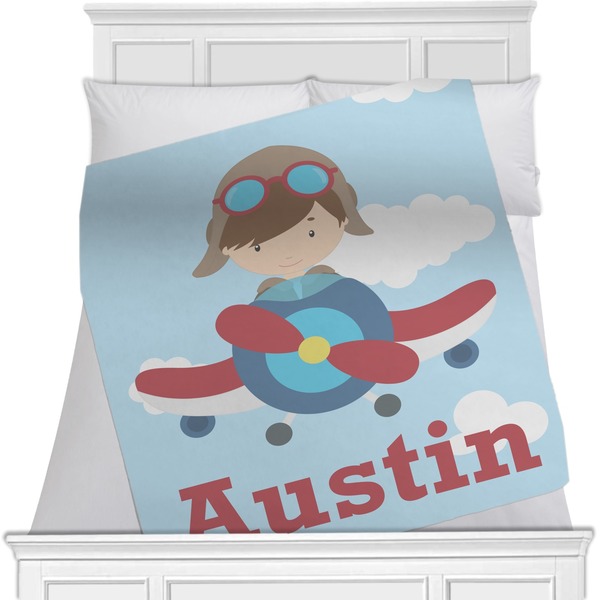 Custom Airplane & Pilot Minky Blanket - Toddler / Throw - 60"x50" - Single Sided (Personalized)