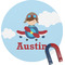 Airplane & Pilot Round Fridge Magnet (Personalized)