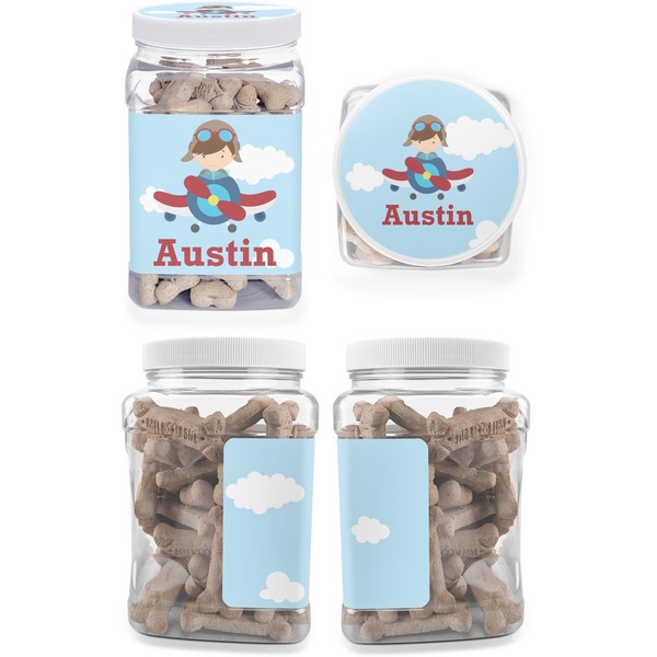 Airplane & Pilot Pet Treat Jar - Multiple Angles