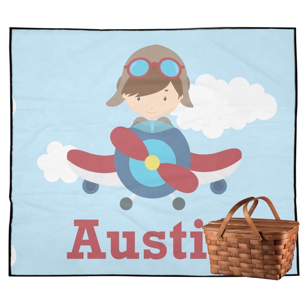 Custom Airplane & Pilot Outdoor Picnic Blanket (Personalized)