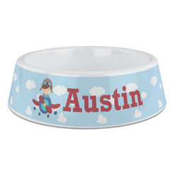 Airplane & Pilot Plastic Dog Bowl - Large (Personalized)