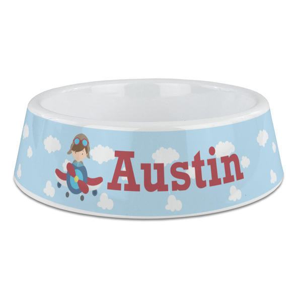 Custom Airplane & Pilot Plastic Dog Bowl - Large (Personalized)