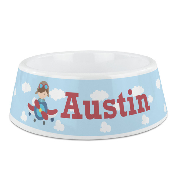 Custom Airplane & Pilot Plastic Dog Bowl - Medium (Personalized)