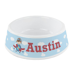 Airplane & Pilot Plastic Dog Bowl - Small (Personalized)