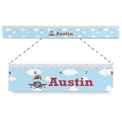 Airplane & Pilot Plastic Ruler - 12" (Personalized)