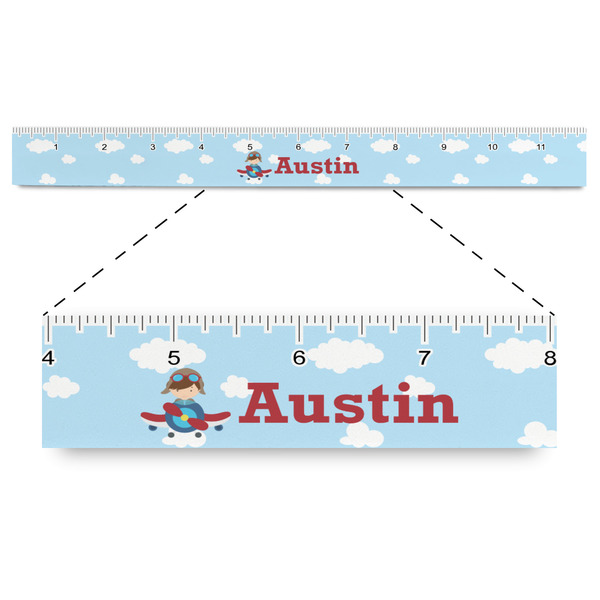 Custom Airplane & Pilot Plastic Ruler - 12" (Personalized)