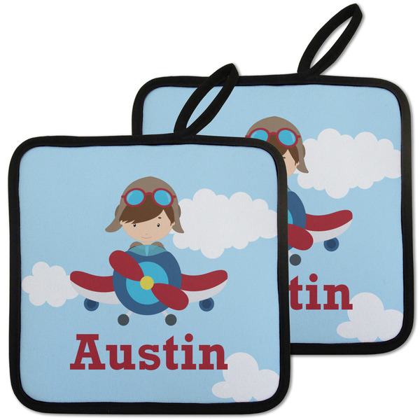 Custom Airplane & Pilot Pot Holders - Set of 2 w/ Name or Text