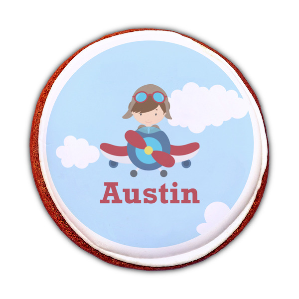 Airplane & Pilot Printed Icing Circle - Medium - On Cookie