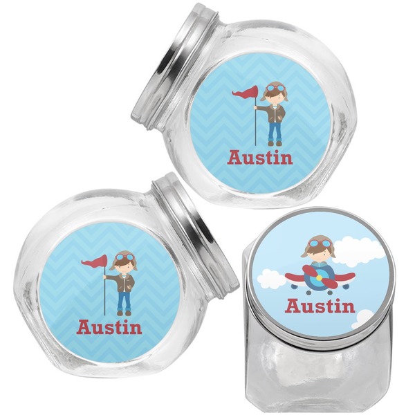 Airplane & Pilot Puppy Treat Jar - Top Left Right