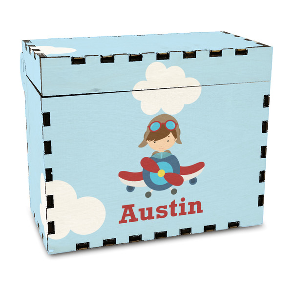 Custom Airplane & Pilot Wood Recipe Box - Full Color Print (Personalized)