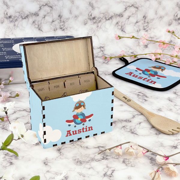 Airplane & Pilot Recipe Box - Full Color - In Context