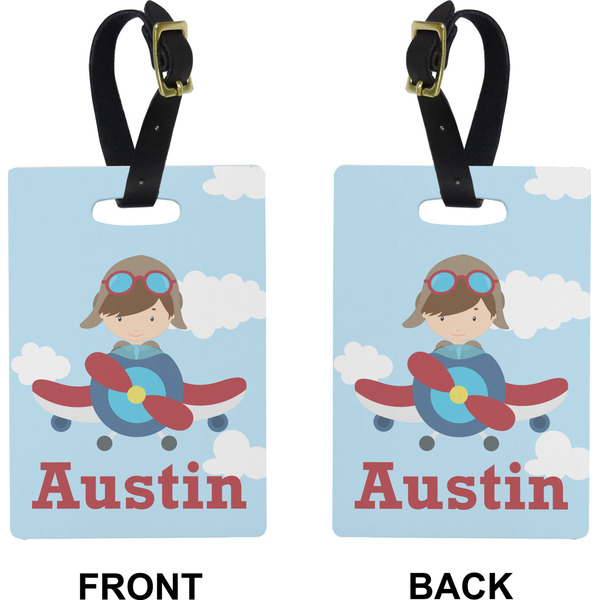 Airplane & Pilot Rectangle Luggage Tag (Front + Back)