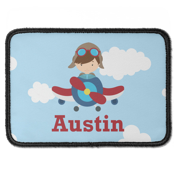 Custom Airplane & Pilot Iron On Rectangle Patch w/ Name or Text