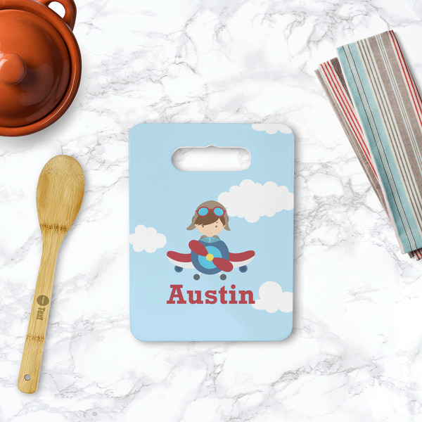 Airplane & Pilot Rectangle Trivet with Handle - LIFESTYLE