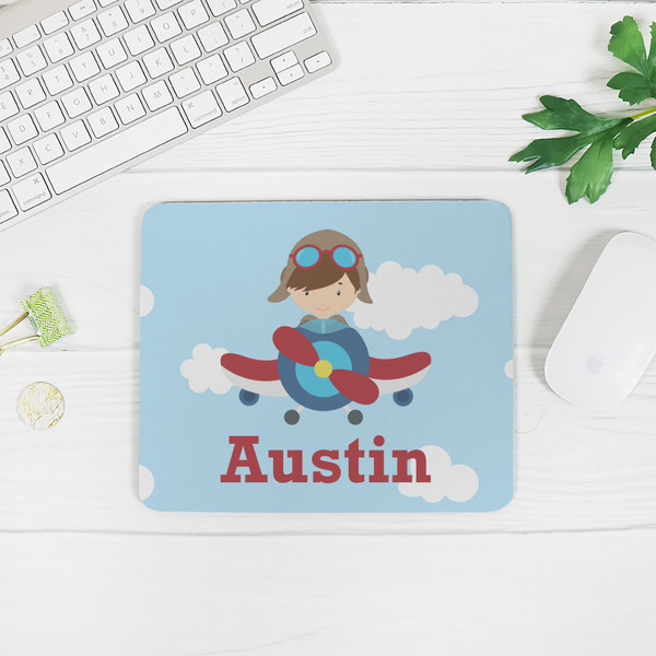 Airplane & Pilot Rectangular Mouse Pad - LIFESTYLE 2