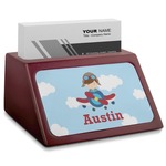 Airplane & Pilot Red Mahogany Business Card Holder (Personalized)