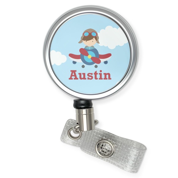 Custom Airplane & Pilot Retractable Badge Reel (Personalized)