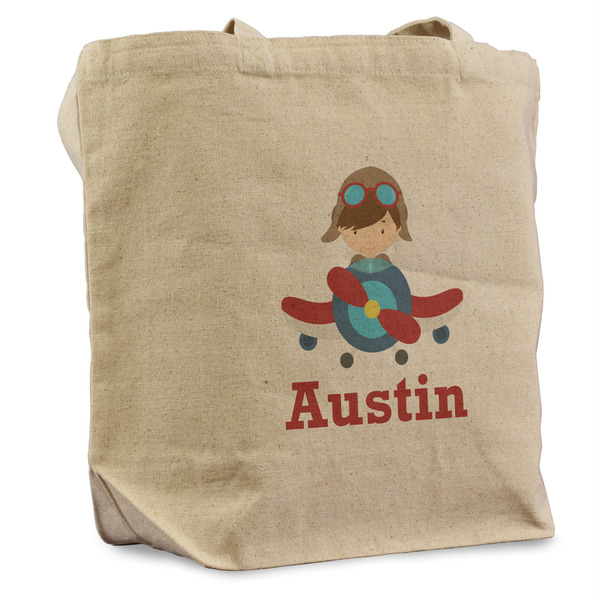 Custom Airplane & Pilot Reusable Cotton Grocery Bag - Single (Personalized)
