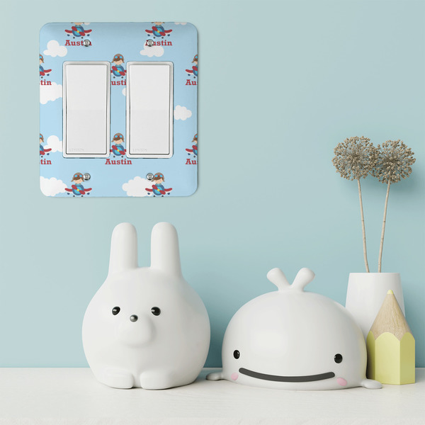 Airplane & Pilot Rocker Light Switch Covers - Double - IN CONTEXT