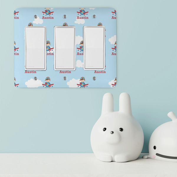 Airplane & Pilot Rocker Light Switch Covers - Triple - IN CONTEXT