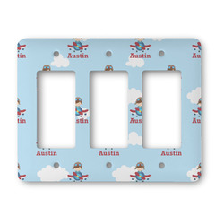 Airplane & Pilot Rocker Style Light Switch Cover - Three Switch (Personalized)