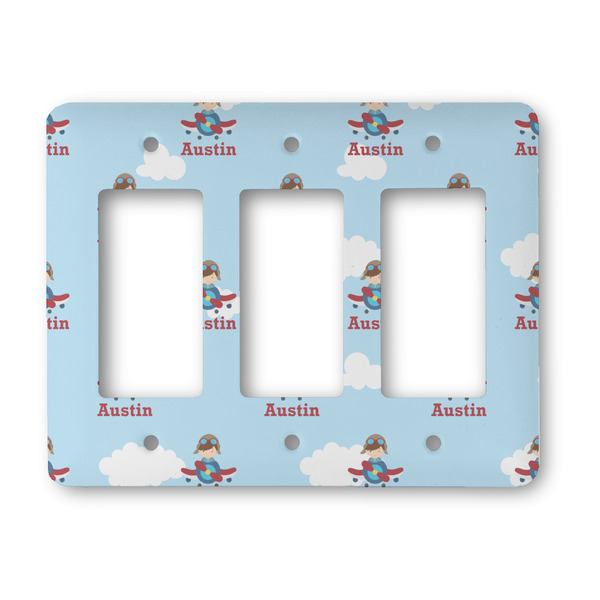 Custom Airplane & Pilot Rocker Style Light Switch Cover - Three Switch (Personalized)