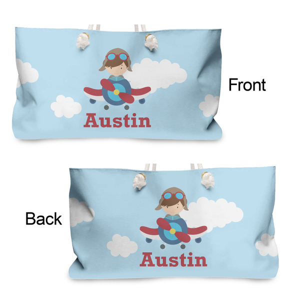 Airplane & Pilot Large Rope Tote - From & Back View