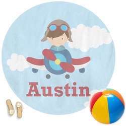 Airplane & Pilot Round Beach Towel (Personalized)