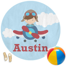 Airplane & Pilot Round Beach Towel (Personalized)